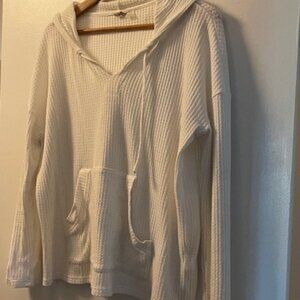 White soft waffle-weave hoodie w/pockets